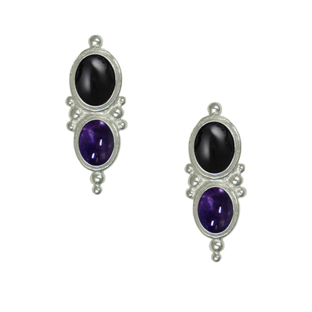 Sterling Silver Drop Dangle Earrings With Black Onyx And Iolite